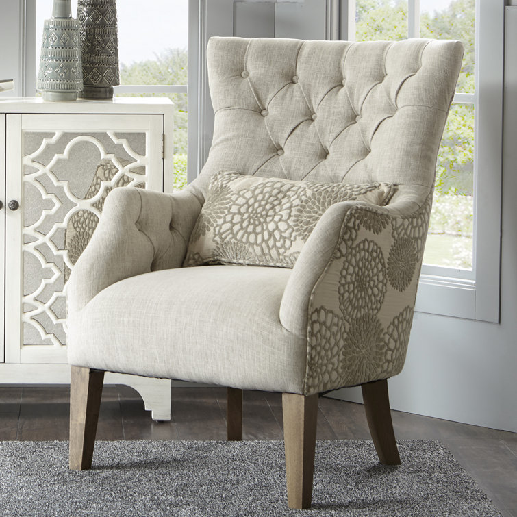 Alcott Hill® Pippin Button Tufted Wide Accent Chair with Pillow